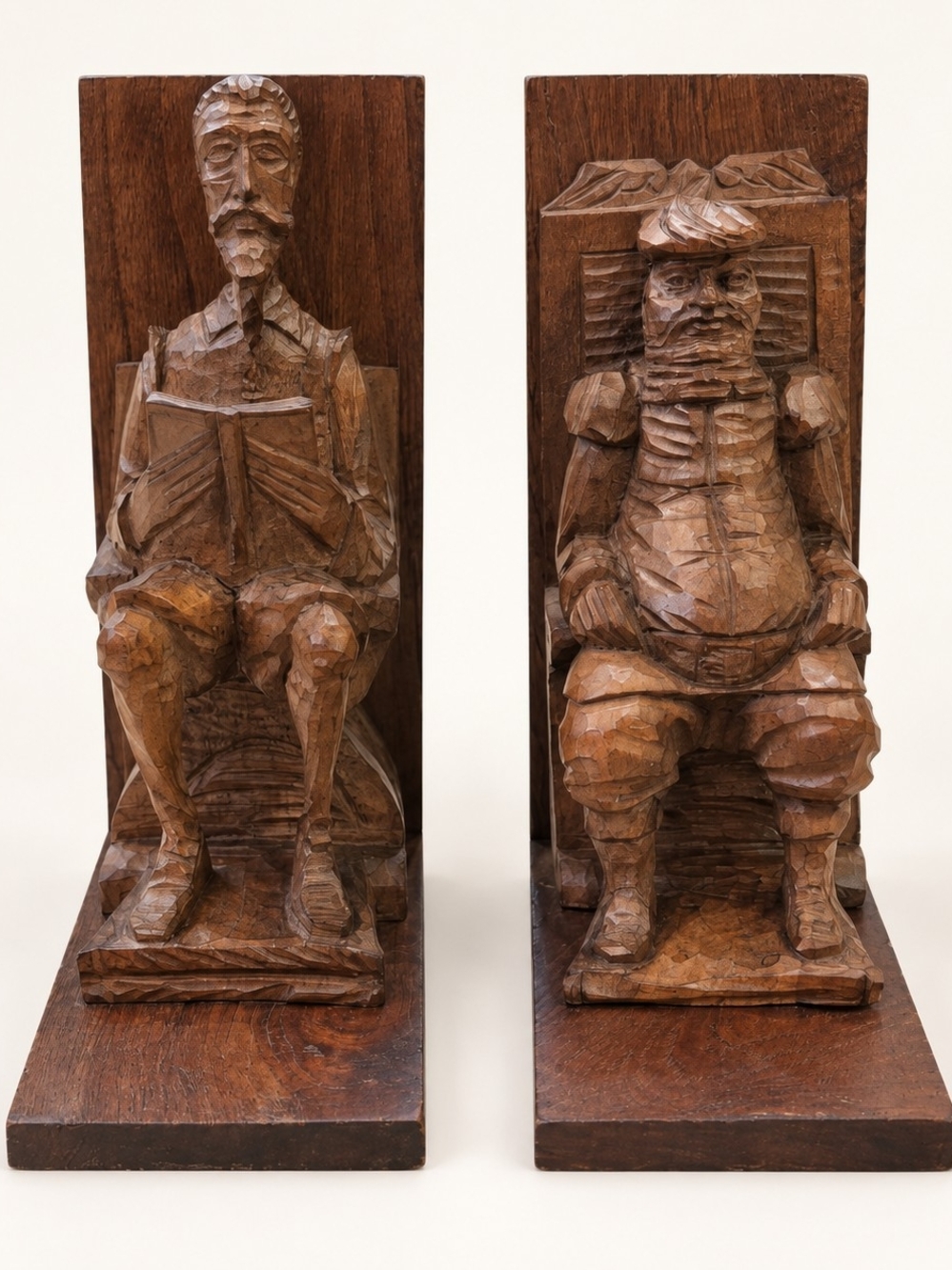 Vintage Hand-Carved Don Quixote & Sancho Panza Wooden Bookends | Spanish Literar